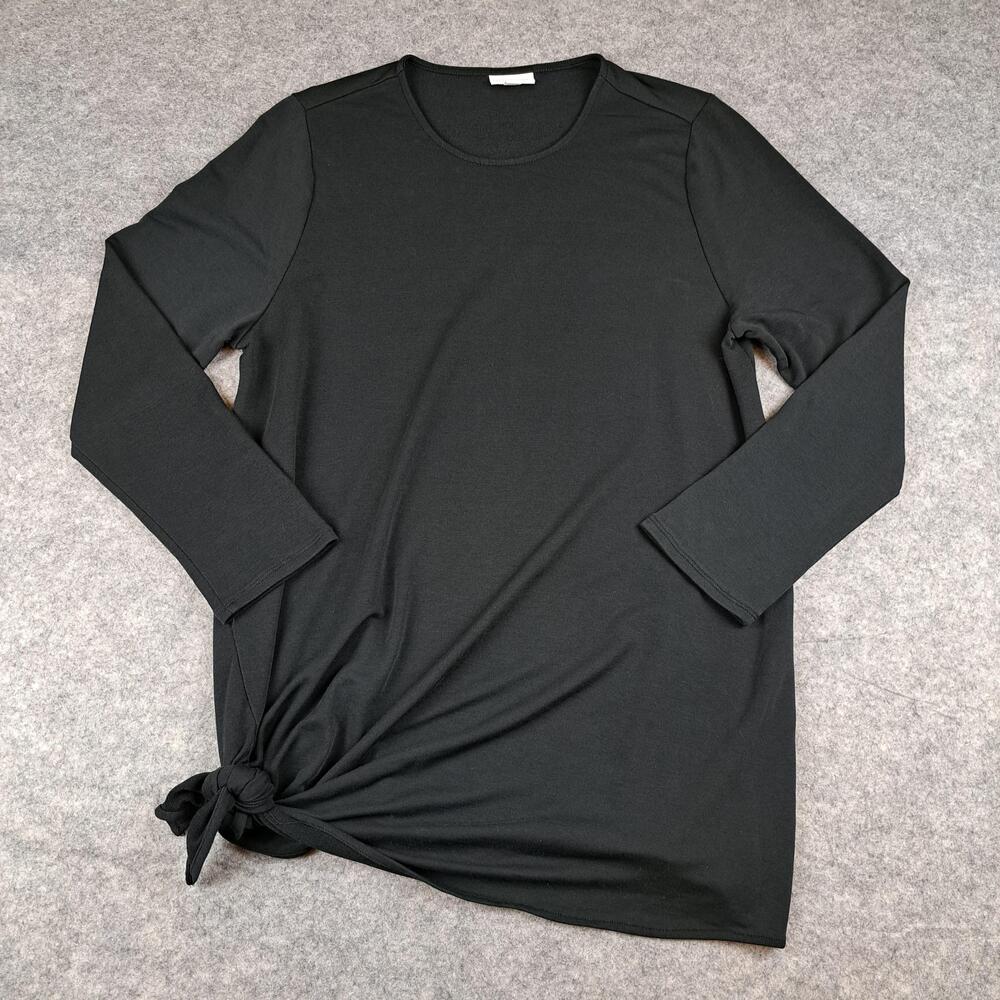 J Jill Pure Jill Shirt Womens Large Black Luxe Tencel Stretch Tie Hem Tunic Top